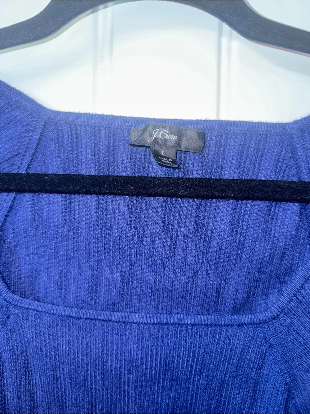 J. Crew Navy Ribbed‎ Square-Neck Puff Sleeve Top